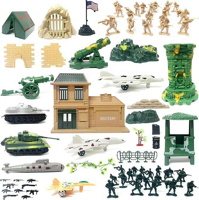 Army Men Toys for Boys, 130 Pcs Kids Military Base Playset, Plastic Action Figures and Accessories with Toy Soldiers, Army Tank, Jets, Walls, Helis, Battlefield Mat and More for Boys Age 6-8 8-12