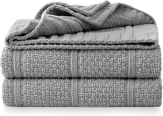 Amélie Home Premium Chenille Throw Blanket, Soft Cozy Moss Stitch Knit Blanket for Couch, Sofa, Chair, Home Decor, Grey 50"x60"