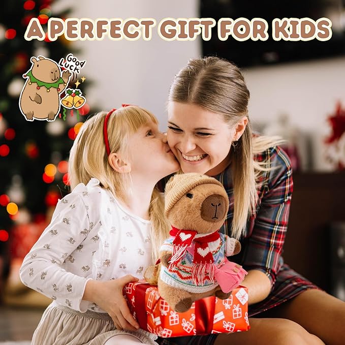 Capybara Plush with 10 Pcs Clothes & Accessories,Christmas Stuffed Animals, 10.2 in Cute Capybara Plush Toys,Birthday Gifts&Dress Up Cute Plushies for Boys/Girls (Spring-A)