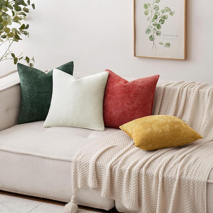 MIULEE Decorative Couch Throw Pillow Covers 20x20 in Christmas Green 2 Pack | Modern Boho Accent, Soft Chenille Pillow Covers, Farmhouse Cushion Cases for Home Decor Bed Sofa Living Room