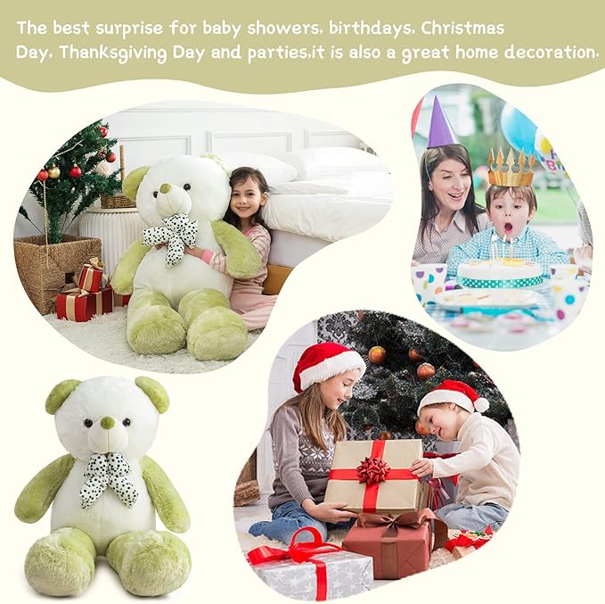 Big Teddy Bear Stuffed Animal Giant Teddy Bear 4 Feet Extra Large Stuffed Animals Green Teddy Bear Huge Plushies Stuffed Bear Plush Toy Big Bear Stuffed Animal for Girls Birthday Christmas