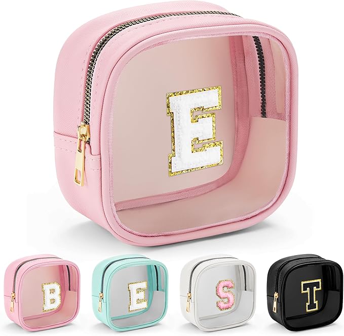 YOOLIFE Mini Makeup Bag | Clear Makeup Bag Toiletry Case | Portable Make Up Organizer | Small Cosmetic Bag for Purse | Best Friend Birthday Gifts Teacher Daughter Gifts | Gifts for Girls | Pink E