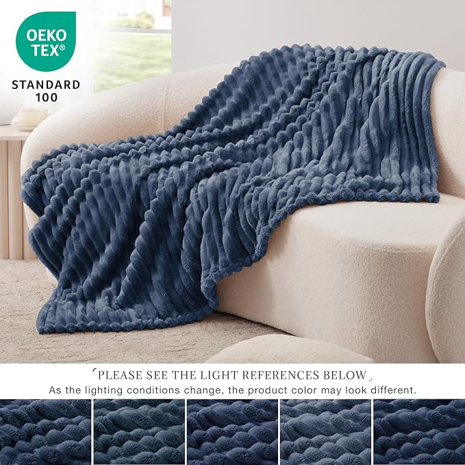 EXQ Home Gentle Soft Fleece Throw Blanket – Cozy Lightweight Blanket for Couch Bed – All-Season Warm Fuzzy Flannel Blanket for Women Mom Her – Gifts for Birthday(50"x60",Navy Blue)
