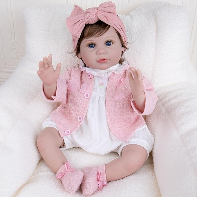 Milidool Reborn Baby Dolls Girl, 22 inch Lifelike Realistic Silicone Baby Girl Doll That Look Real Packaged with Feeding Toy Accessories Set,Gift for Grandma and Kids 3+