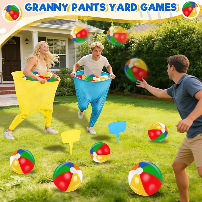 Granny Pants Yard Game, Granny Pants Party Game with Oversized Pants Bouncy Balls Ground Stakes Storage Bag and Air Pumps, Outdoor Tossing Games for Adults Family Carnival Party Reunion Gathering