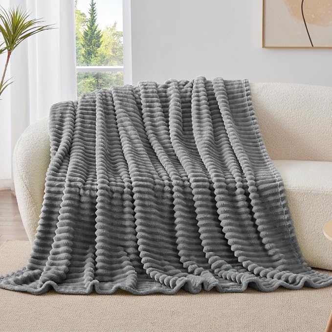 BEDELITE Striped Fleece Throw Blanket, Crey, 50"x60" | 300GSM Microfiber Fleece, Soft Cozy, Lightweight Warm, Machine Washable, Room Decor, Gifts for Women Girls, for Couch Sofa