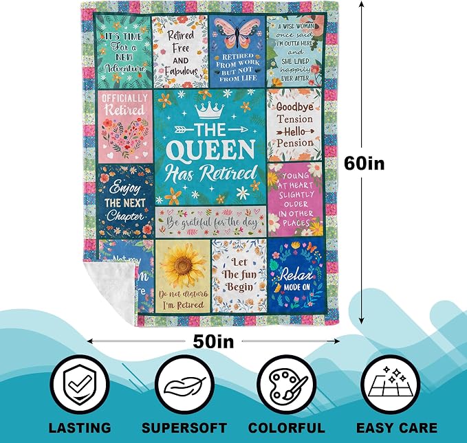 Retirement Gift for Woman, Cool Retirement Gifts Women, Retirement Party Decorations, Funny Retired Gifts for Nurse/Teacher/Coworker/Mom, Soft Blanket 60x50in