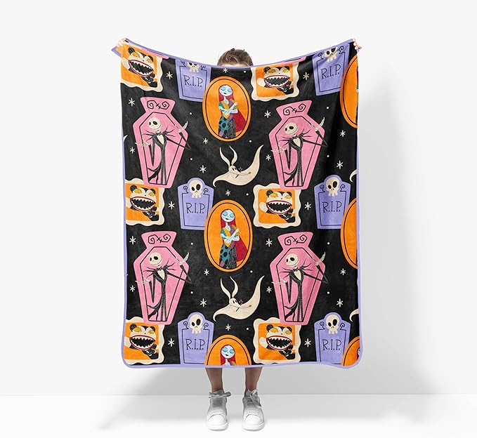 Jay Franco Kids Plush Throw Blanket – Soft & Cozy Fleece Throw for Bedroom & Couch Décor, Official Licensed Product, Multi - Nightmare Before Christmas, 40x50 - Travel Blanket