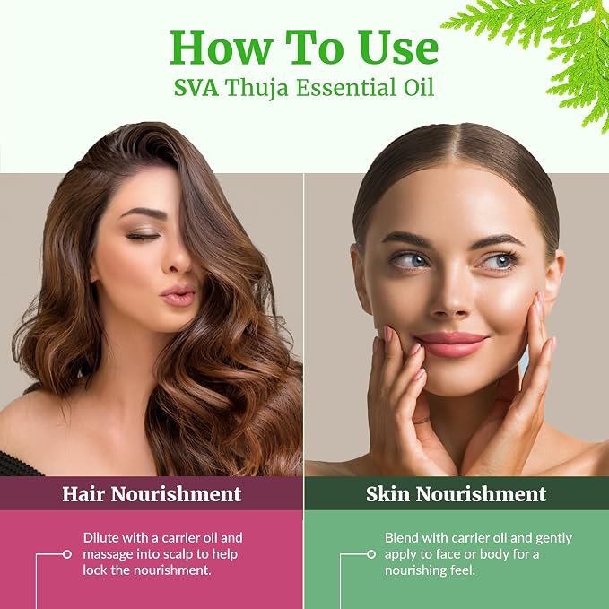 SVA Thuja Essential Oil 4 Fl Oz – for Diffuser, Skin & Hair Care – Ideal for Massage & DIY Blends - with Dropper