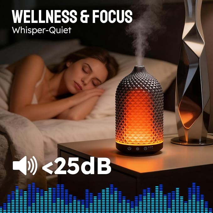 Essential Oil Diffuser 150ml, Glass Diffuser with Ultrasonic Small Humidifier, 7 Color Lights, 1/2/4H Timer, Quiet Auto Shut-Off Oil Diffuser for Bedroom, Home, Office (Black)