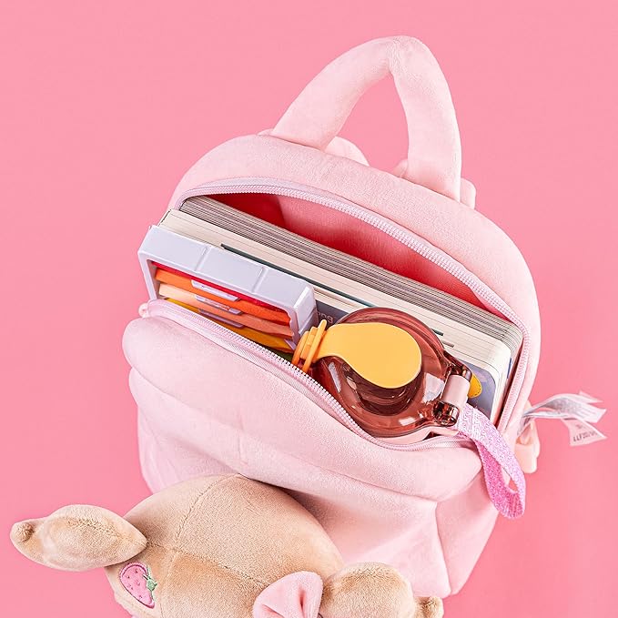 Gloveleya Kids Backpack for Girls backpacks Plush bag with Soft doll for Toddler baby Strawberry 9 Inches