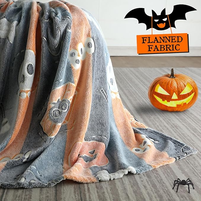 Glow in The Dark Halloween Blanket Gifts for Girls Boys, Soft Pumpkin Blanket 3 4 5 6 7 8 9 10 Year Old Girl Gifts, Girls Toys Age 6-8, Girls Gifts for Birthday, 50"x60"