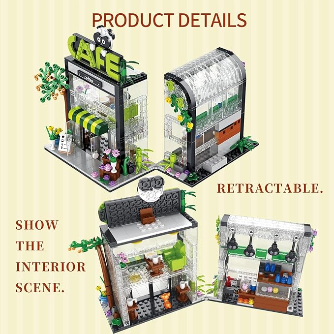 FANTASY&Co. Café Store Dream House Building Blocks Set - 589PCS, Creative Playset for Kids 6+, STEM Educational Toy,Compatible with Lego