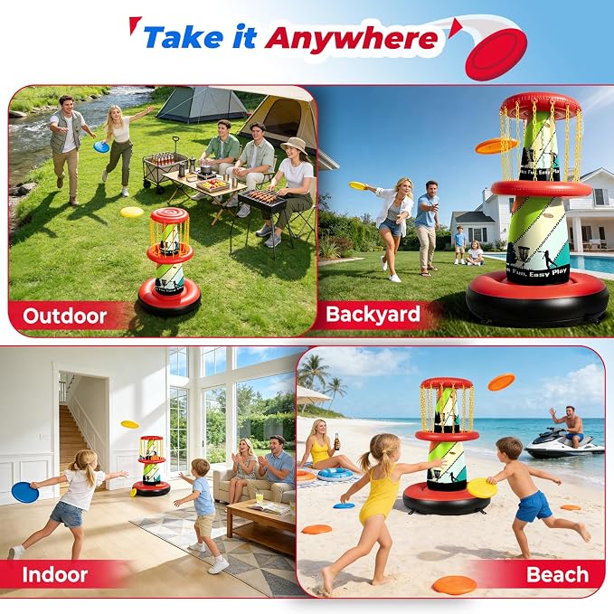 EKEPE Inflatable Disc Golf Basket - Inflatable Throwing Game for Kids and Adults, Portable Disc Golf Target Set with 6pcs Disc Golf Disc and Carry Bag for Backyard, Indoor or Outdoor