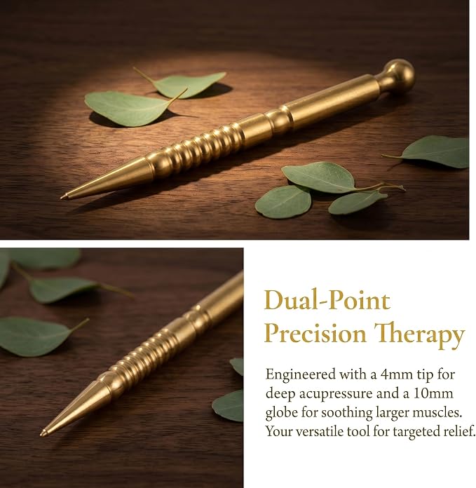 Pure Copper Acupressure Massage Wand, Dual-Tip Manual Reflexology Tool for Face, Nose, Foot and Body Deep Tissue Trigger Point Therapy, Stress and Tension Relief