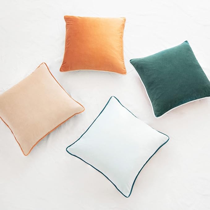 MONDAY MOOSE Decorative Throw Pillow Covers Cushion Cases, Set of 4 Soft Velvet Modern Double-Sided Designs, Mix and Match for Home Decor, Pillow Inserts Not Included (20x20 inch, Orange/Green)