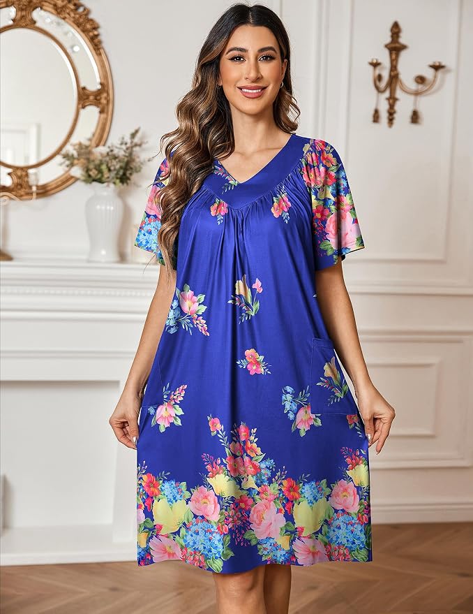 Ekouaer Womens House Dress Floral Print Moo Moos Nightgowns Moomoo Dresses Mumus with Pockets