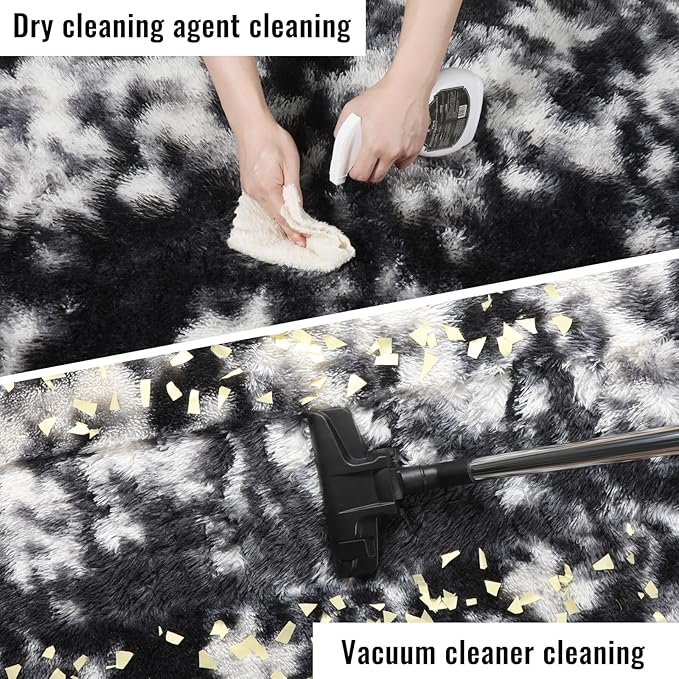 PAGISOFE Black White Rugs for Living Room 6x9, Shag Fuzzy Fluffy Rugs for Bedroom Kids Room Playroom Dorm Shaggy Soft Carpet for Home Decor Aesthetic Plush Bedside Rug Modern Grey Rug