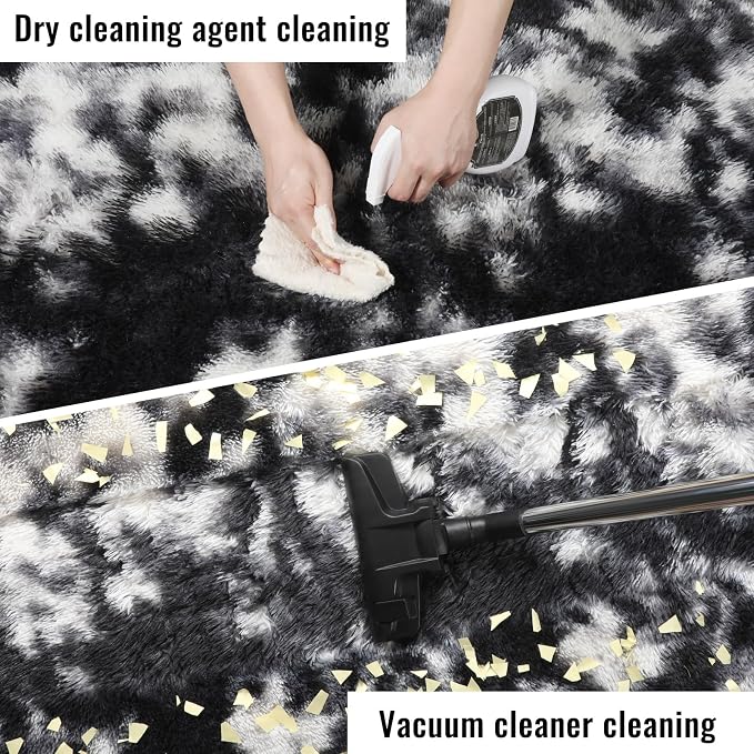 PAGISOFE 9x12 Area Rugs Living Room, Extra Large Black White Grey Rugs for Bedroom Fluffy Indoor Rugs for Kids Room Classroom Dorm Room Aesthetic Shaggy Carpet Plush Modern Cool Rug