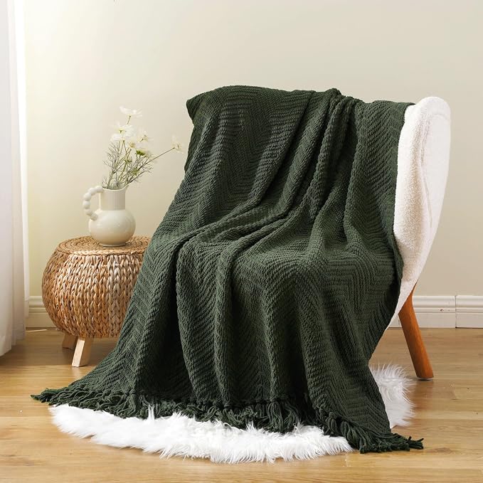 BATTILO HOME Olive Green Throw Blankets for Couch, 60"x80" | Knitted Dark Green Throw Blanket for Bed, Super Soft Warm Large Throws for Home Decor