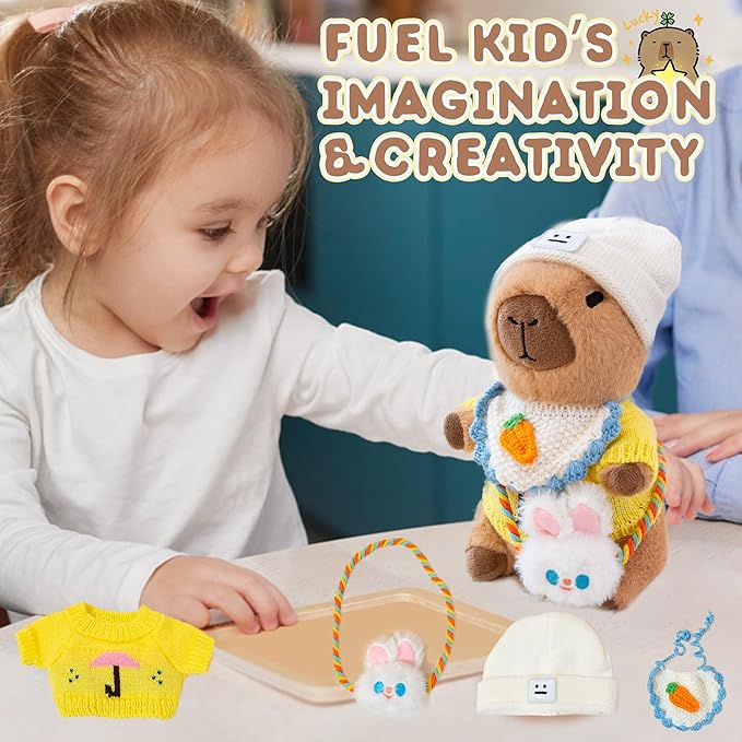 Capybara Plush with 10 Pcs Clothes & Accessories,Christmas Stuffed Animals, 10.2 in Cute Capybara Plush Toys,Birthday Gifts&Dress Up Cute Plushies for Boys/Girls (Chicken-A)