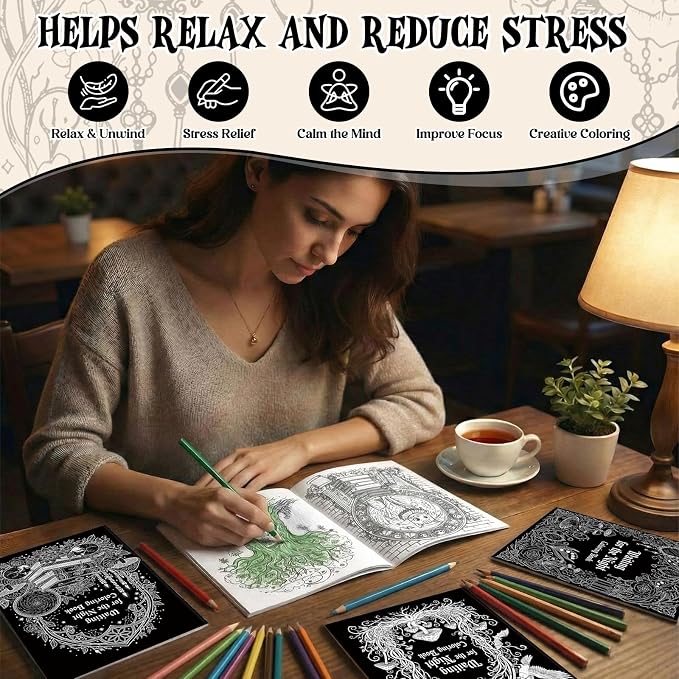 Liliful 24 Pcs Gothic Dark Romantic Coloring Book Bulk Intricate Noir Illustration Books, Ideal for Leisure Relaxation, Gothic Enthusiast Gifts & Atmospheric Creative Activities