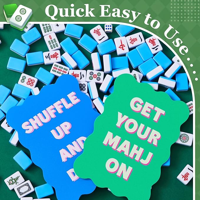 Soulchen 4 Pcs Mahjong Tile Mixer Shufflers for Mixing and Shuffling Tiles Plastic Mahjong Accessories Gifts for Lovers Games Decorative Wavy Edge & Printed Design (Blue & Green Style)
