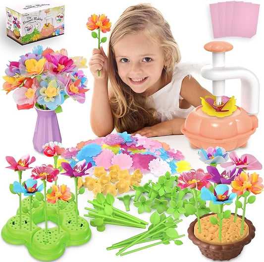 Fabric Flower Bouquets Toys for Toddlers and Girls Ages 3 4 5 6 7 8 9, Arts & Crafts Kit for 4-8 Year Old Kids, Ideal Festive Xmas Gifts for Preschool Girls, Educational Handmade DIY Activity Set