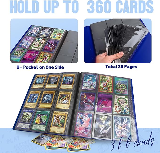 Card Binder 9-Pockets,Trading Card Binder,20 Pages, 360 Card Capacity Collection Binder, Card Folder for MTG, TCG, Game Cards & Sports Cards(Dark Blue)