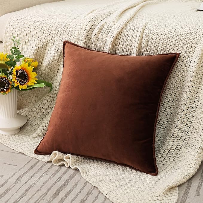 JIAHANNHA Velvet Brown Throw Pillow Covers 20”x20”Pack of 2 Soft Decorative | Square Cushion Covers for Couch Sofa Bed Livingroom Car Home Decor,50x50Cm