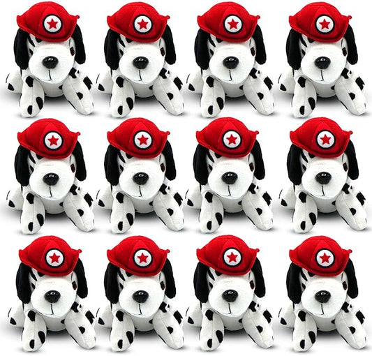 4E's Novelty 12 Pack Dalmatians Stuffed Animals - Soft Stuffed Dalmatian Dog Plush, 6” Small Dalmatian Puppy Plush with Fire Hat, Dalmatian Dog Toy for Kids, Birthday Party Favors