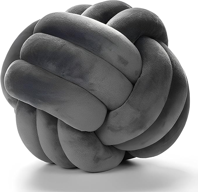 Knot Pillow Ball Round Cushion Pillows, Children Room Decoration Plush Toys Calming Stress Relief Toy (Dark Gray,8.5in/22cm)