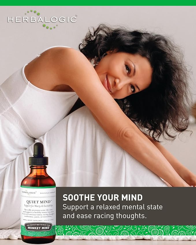 Herbalogic - Quiet Mind Liquid Herb Drops - Non-Sedating, Promotes a Feeling of Zen-like Calm - Eases Anxious Worry and Panicky Mood - Based on the Traditional Chinese Formula Gui Pi Tang - 4 Fl. Oz.
