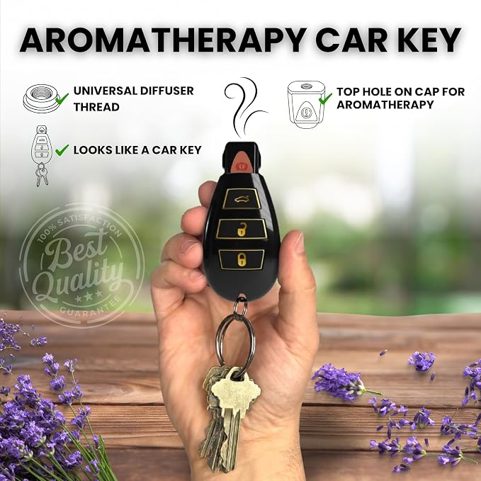 Discreet Car Key Aromatherapy Battery, Portable Universal Thread Diffuser for On-the-Go Relaxation, Rechargeable Keychain Wellness Tool, Gift for Birthday, Holiday, or Everyday Use (Black and Gold)