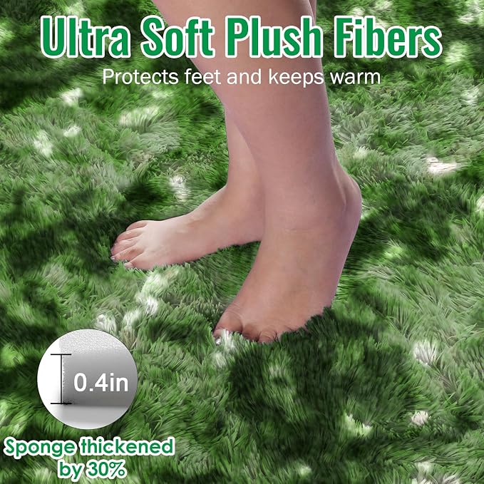 PAGISOFE Fluffy Moss Green Rugs for Living Room 5x8, Modern Bedside Carpets, Plush Forest Rug High Pile Emerald Green Rugs for Kids Boys Girls Teen Dorm Nursery Room Decor Aesthetic, No-Shedding