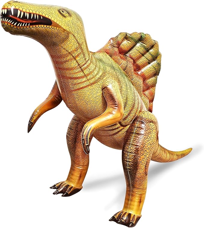 Jet Creations Spinosaurus Inflatable 53" Lx31 H, Ages 3+ Dinosaur Toy – Jurassic Party Decoration, Halloween & Fall Yard Decor, Photo Prop, VBS, Pool, Yellow/Light Green, 1 Pack