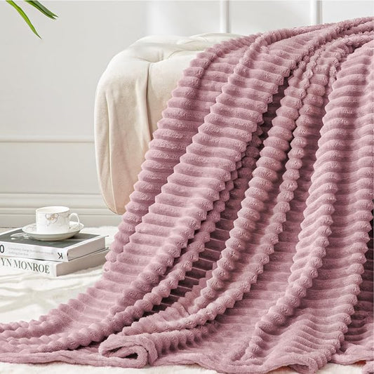 BEDELITE 3D Ribbed Berry Purple Fleece Twin Blanket for Bed, 60x80 Inch | Soft Warm Decorative Fluffy Blanket, Cozy Plush Lightweight Fuzzy Throw Blanket for Couch Sofa Room Decor, Gift for Women