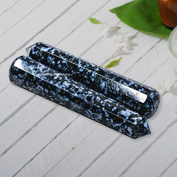 Amazing Gemstone Indigo Gabbro Crystal Wand Massage Stick - Pelvic Wand Gua Sha for Adults - Crystals and Healing Stones Massage Wands for Adults Gifts (Pointed)
