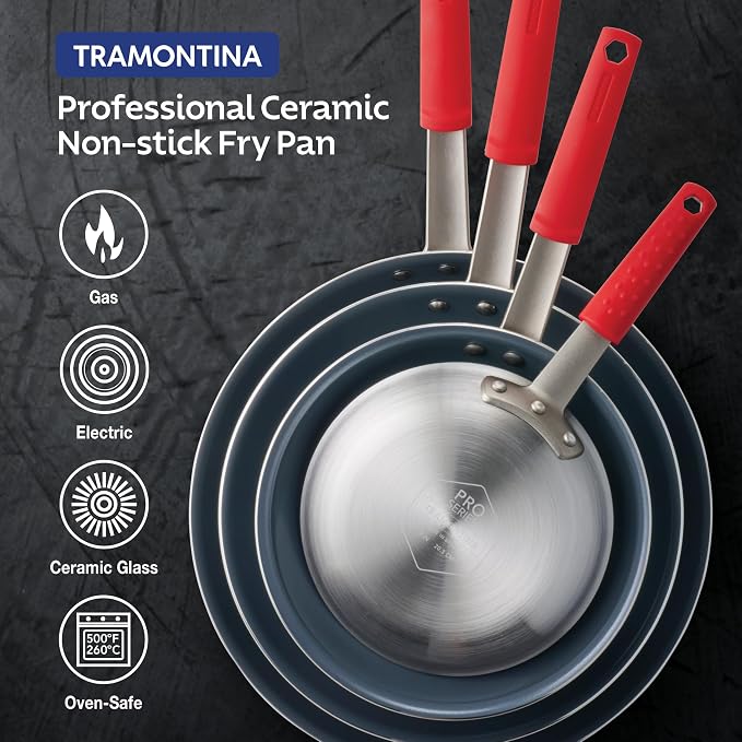 Tramontina Professional 10-Inch Ceramic Non Stick Frying Pan, Heavy-Gauge Aluminum Skillet with Ceramic Nonstick Coating, Dishwasher and Oven Safe, Gray