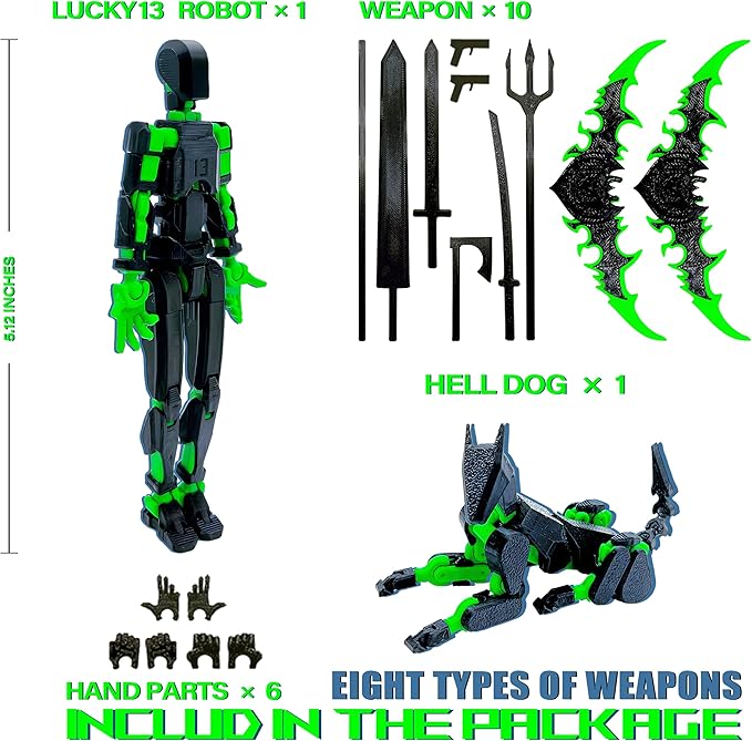 T13 (Assembly Completed) Action Figure Set, 3D Printed Toys Robo 13 Dummy 13 Titan 13 Nova 13 Stick Titan (Black + Green)