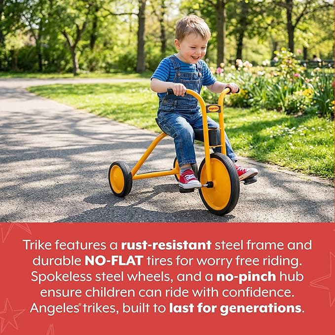 MYRIDER Toddler Trike, Kids Tricycle for Preschool, Daycare, Playground Kids Tricycles, Rubber Tires, Yellow/Black, 12" Midi