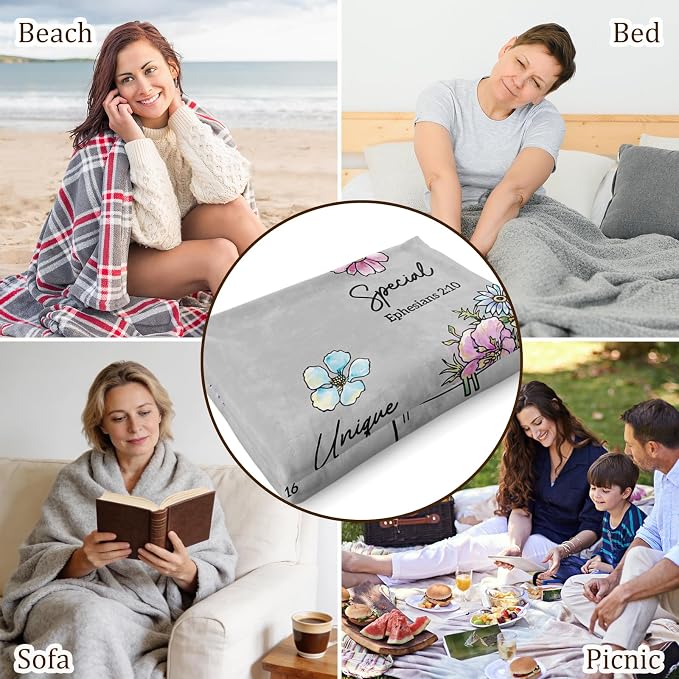 Christian Religious Gifts for Women, Grey Christian Blanket 80''x 60'' | Birthday Gifts for Women, Baptism Religious Christmas Day Spiritual Gifts for Grandma Nana Mom Sister, Throw Blankets