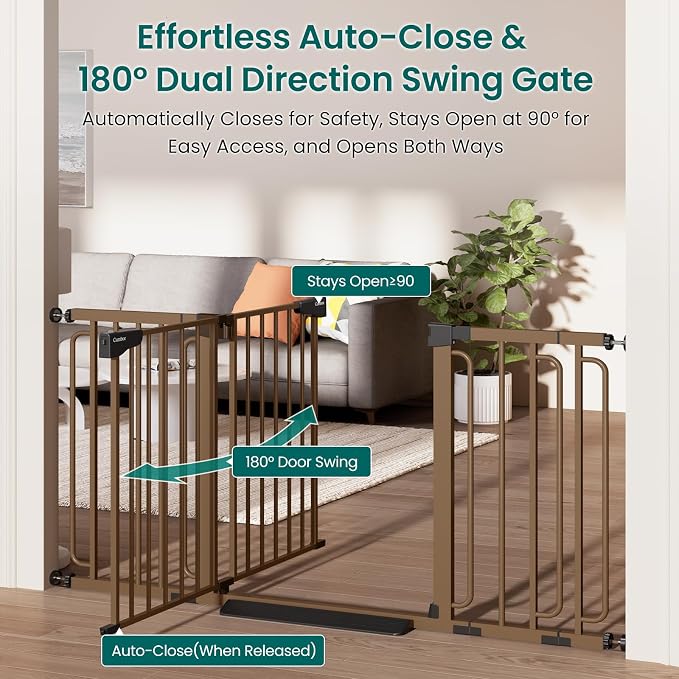 Cumbor 30.4-56.8" Extra Wide Baby Gate for Stairs, Dual Lock & Self-Closing Dog Gate Indoor, Easy Install Pet Gate for Doorways & Wide Openings, Easy Walk Thru Safety Proofing for Babies & Pets, Brown