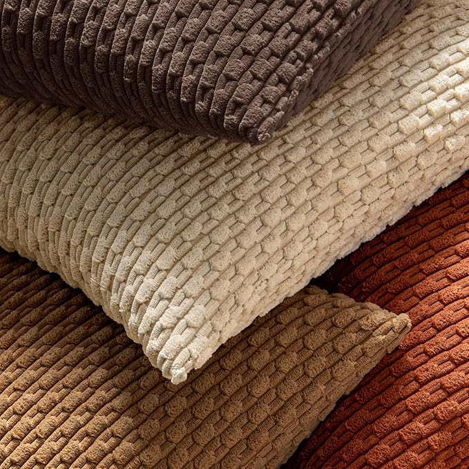 MIULEE Decorative Throw Pillow Covers 18x18 Dark Brown Textured Corduroy | Pack of 2 Striped Pillow Covers Modern Farmhouse Fall Home Decor for Couch Bed Sofa Living Room