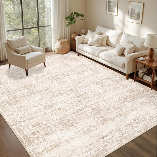 5x7 Area Rugs Living Room Rug: Washable Vintage Boho Rug No Slip Stain Resistant Soft Carpet Indoor Floor Floral Large Carpets for Bedroom Dining Room Farmhouse Nursery Hallway Home Office Beige