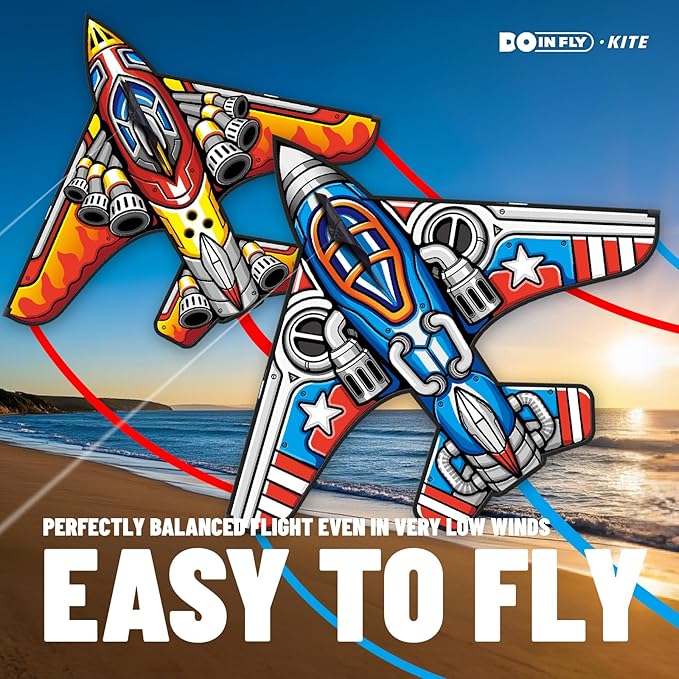 Fighter Kite Set, Suitable for Children Aged 8 to 12, Adults, Easy-to-Fly and Easy-to-Assemble Kite Suitable for Beginners