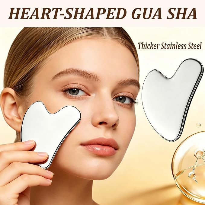 Stainless Steel Muscle Scraper Tool Set, 3-in-1 Gua Sha and Trigger Point Massager with 3mm Smooth Edges to Break Down Scar Tissue and Reduce Face Puffiness for Physical Therapy, Metal Gua Sha Tool
