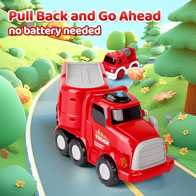 MindPal Fire Truck Toy for 3 4 5 6 7 Years Old Toddler Boys, 8-in-1 Fire Car Carrier Vehicle Set for Boys Age 3-5, Transport Car with Light & Sound, Kids Toys Cars Set for Birthday