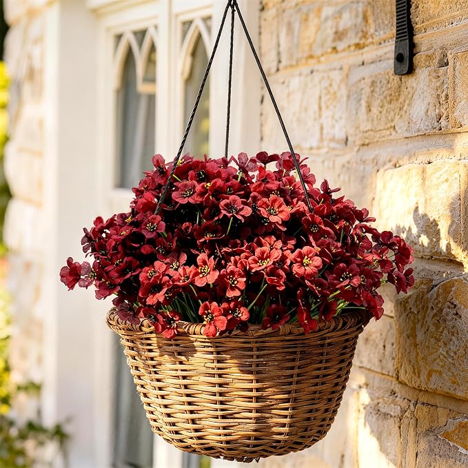 ColoPlay 24 Bundles Burgundy Artificial Flowers for Outdoors Fake Plant Mum | Artificial Flowers for Outdoors/Indoors Fake Mums Flowers Plants for Outside Garden Porch Window Box Home Wedding Farmhouse