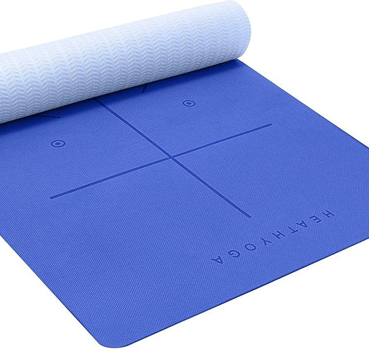 Heathyoga Yoga Mat Non Slip TPE Pilates Exercise Mats for Home Workout Gym Fitness Eco Friendly Thick Hot Yoga Mat with Strap Body Alignment,72"x 26" Thickness 1/4"